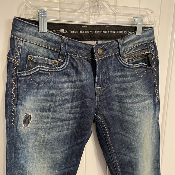 Rerock for Express size 4 stretchy short dark wash boot flare - Picture 2 of 12